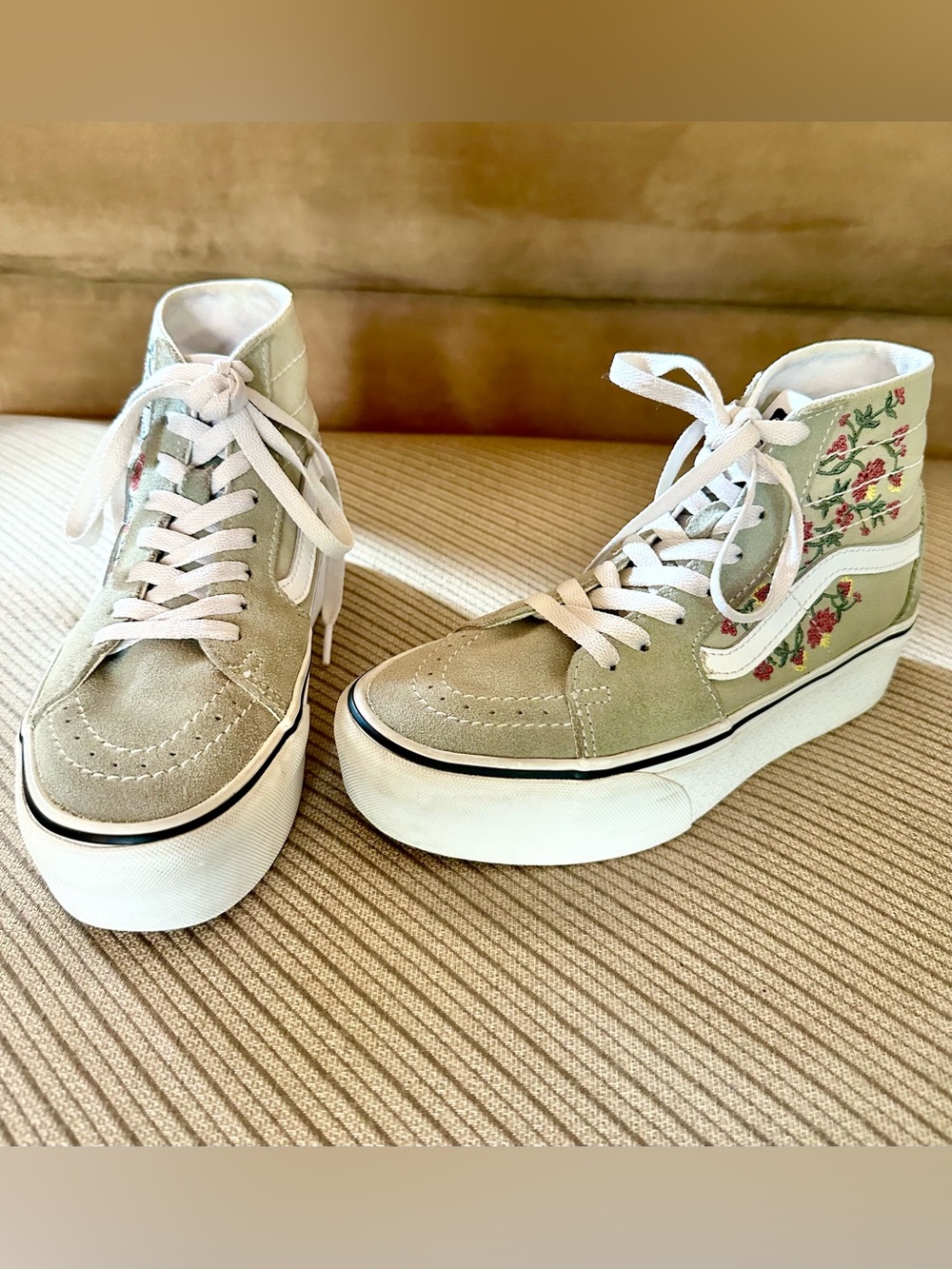 Vans Sk8-Hi Tapered Stackform Floral Embroidery Platform Sage Green Sneakers 7